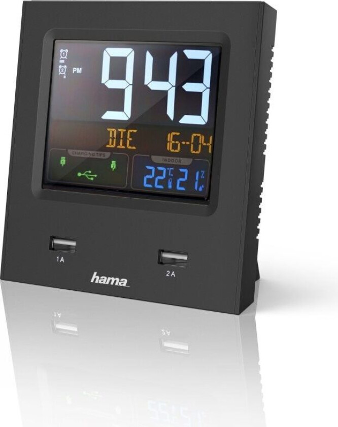 "Dual-USB" Radio Alarm Clock with LED Colour Display and USB Charg. Func.