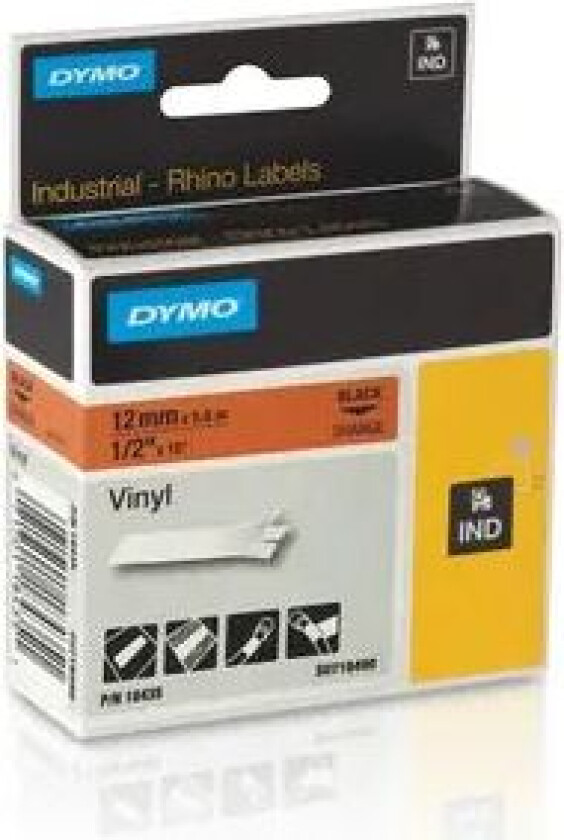 Dymo Tape Rhinopro Vinyl 12mm Svart/oransje