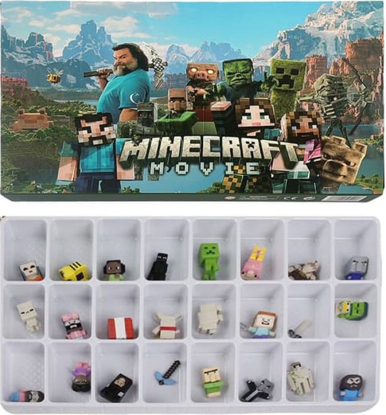 Minecraft Adventskalender, den perfekte julegaven for Minecraft-fans, med blind box-samleobjekter som Ender Dragon, Steve, Creeper og Golem-figurer