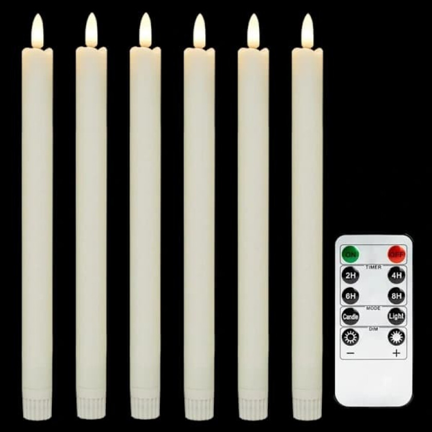 6-pakning LED-kronelys med fjernkontroll og timer, flimrende varmhvit ekte voks, for kandelaber, bryllup, hjemmeinnredning A