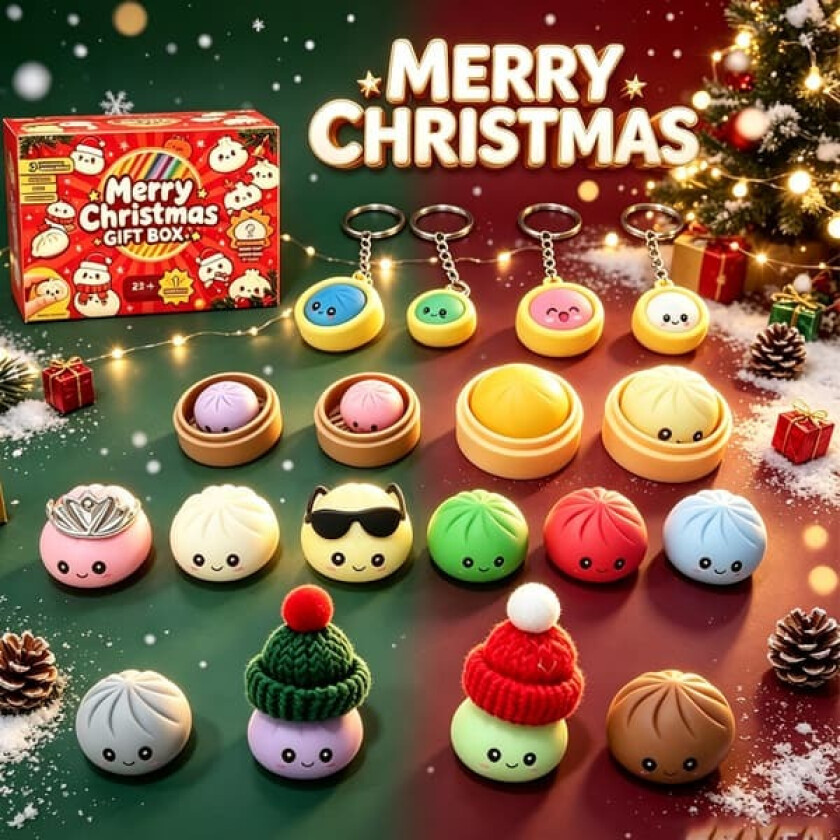 Bilde av Julekalender 24 dagers nedtelling, Squishy Fidget Leker Overraskelse Blindboks for barn, Stresslindrende Klemmeleker Julegave