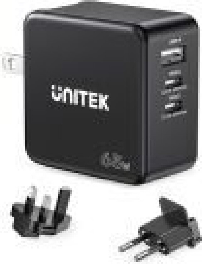 Unitek - Strømadapter - GaN - 65 Wh - 3.25 A - PD, Quick Charge 3.0 - 2 utgangskontakter (USB, 2 x USB-C) - svart