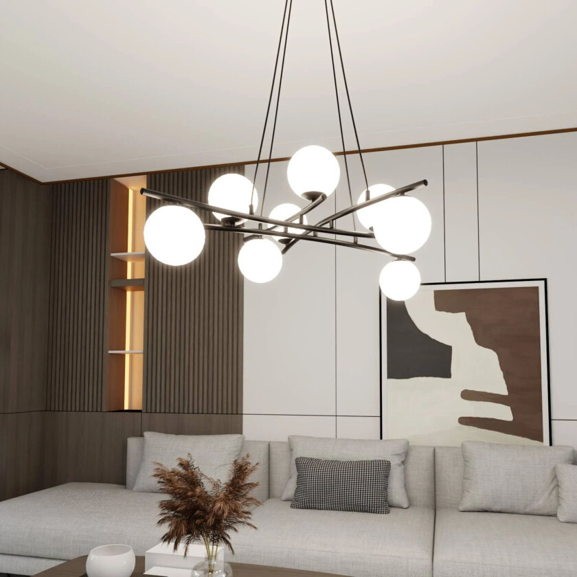 Glassy pendellampe, krysset, 8-lys, opalt glass