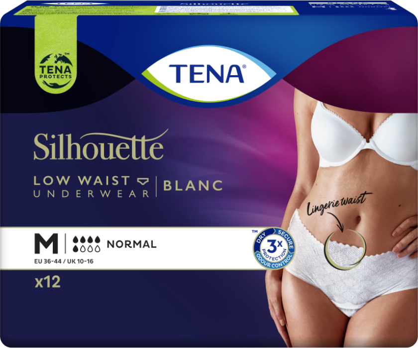 Tena Silhouette Normal Low Waist White, Medium, hvit, 12 stk.