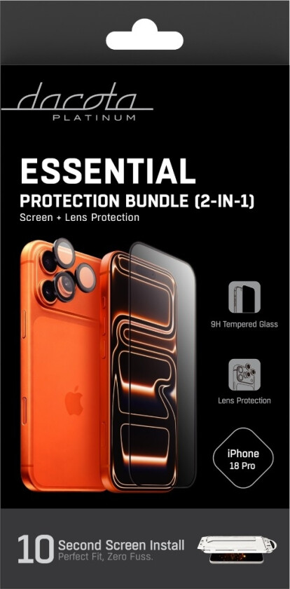 iPhone 18 Pro Essential 2-i-1 pakke med skjerm- og linsebeskytter