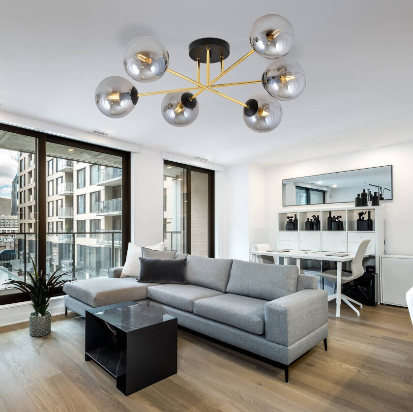 Glassy taklampe, 6-lys, svart/gull/grafitt