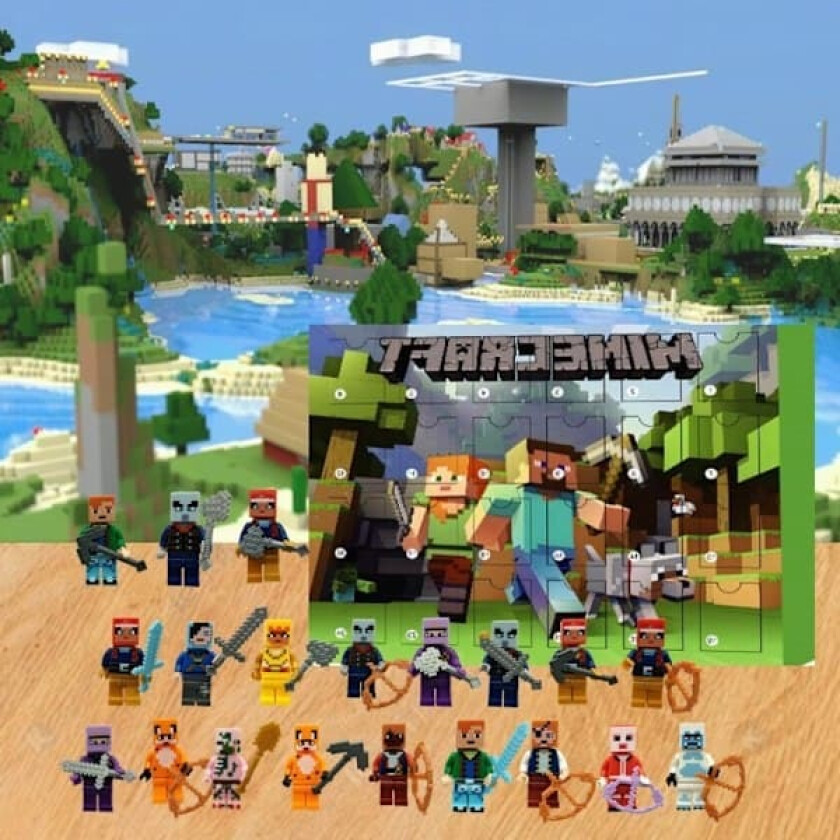Minecraft Julekalender 2026, Byggesett Actionfigurer Leker, 24-dagers Nedtelling til Jul, Julegaveeske Kalender for Voksne Barn Fans