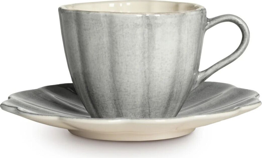 Oyster kopp med fat 25 cl Grå