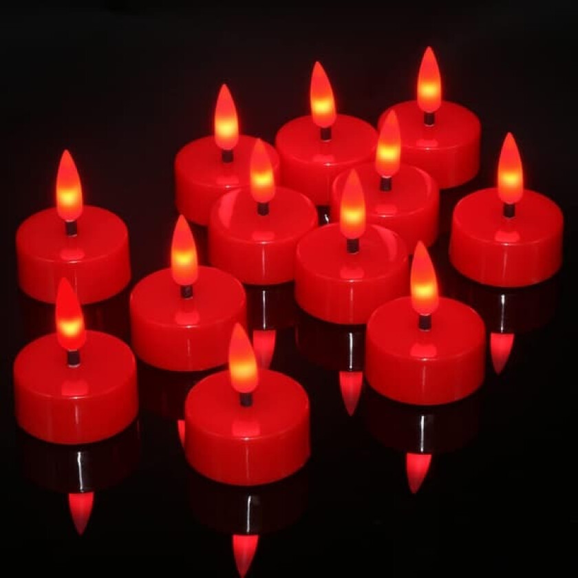 12 stk LED Røde Telys med Timer, Flamfrie 3D-veke Flimmerlys for Halloween og Jul Rød – 3D-veke Forelder Rød – 3D-veke