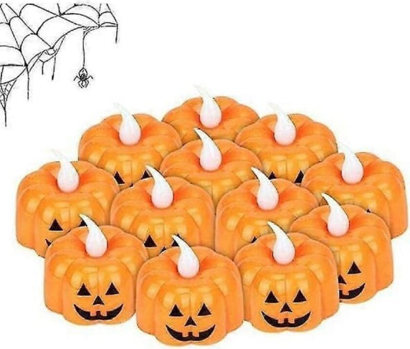 Gresskar Telys, 12 stk Halloween Gresskar Lys Gresskar Lys Uten Flamme, Led Flamme Løse Lys Batteridrevet For Halloween Dekorasjoner