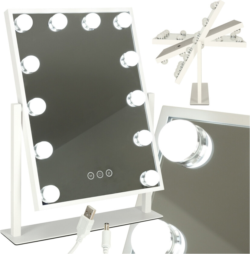 LED sminkespeil med USB-pærer 30x40cm