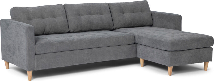 Marino sofa, sjeselongsofa høyre eller venstresnudd i fløjl grå.