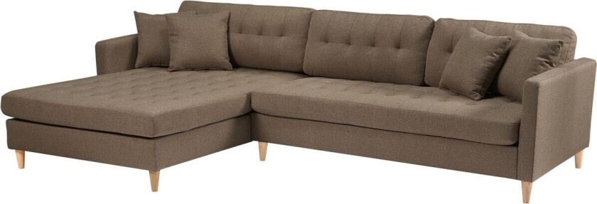Marino Deluxe sjeselongsofa høyre eller venstrevent med puter stoff brun.