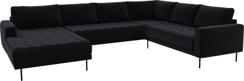 Rouge hjørnesofa med sjeselong og svarte ben. Antrasittgrå Venstre sving