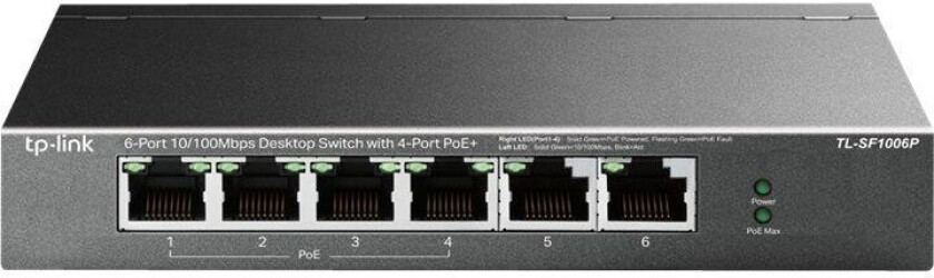 TL-SF1006P, Uhåndtert, Fast Ethernet (10/100), Strøm over Ethernet (PoE)