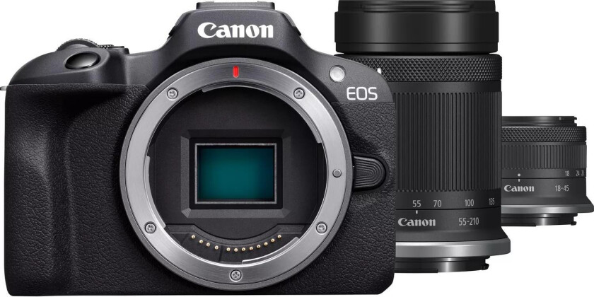 EOS R100 - Digitalkamera - speilløst - 24.1 MP - APS-C - 4K / 29.97 fps - 2.5optisk x-zoom RF-S 18-45mm F4.5-6.3 IS STM lens, 55-210mm F5.0-7.1 IS STM lens - Wi-Fi, Bluetooth - svart