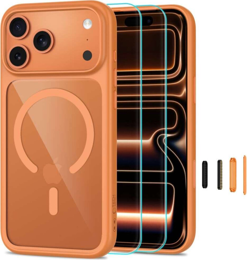MagOne CC MagSafe-etui + herdet glass (2-pak) iPhone 18/17 Pro Max – gj.oransje