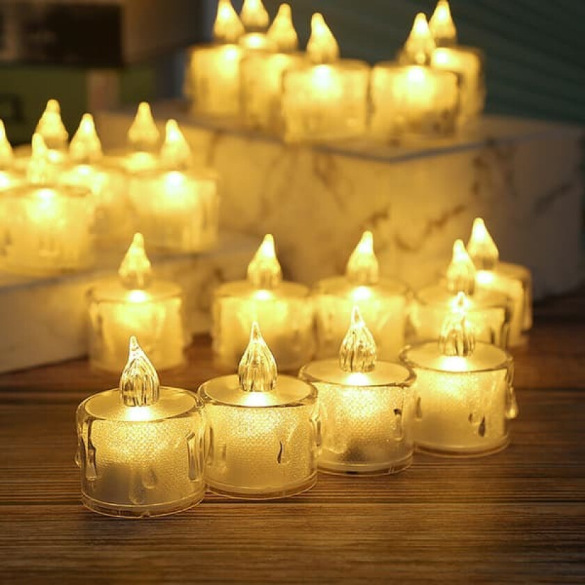 12-pakning oppladbare LED telys med fjernkontrolltimer, flimrende flammeløse stearinlys for bryllup, feriedekor, hvit
