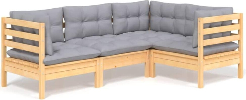 Hagesofagruppe med grå puter 4 deler furu