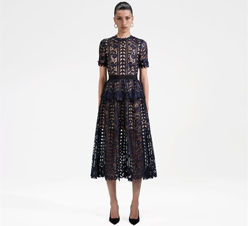 Lace Midi Dress - Navy Blå UK 10