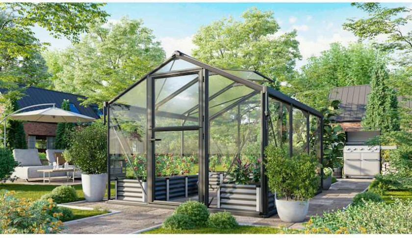Växthus Vitavia Deimos 8500 Svart 3mm Härdat Glas / 10 mm Polytak