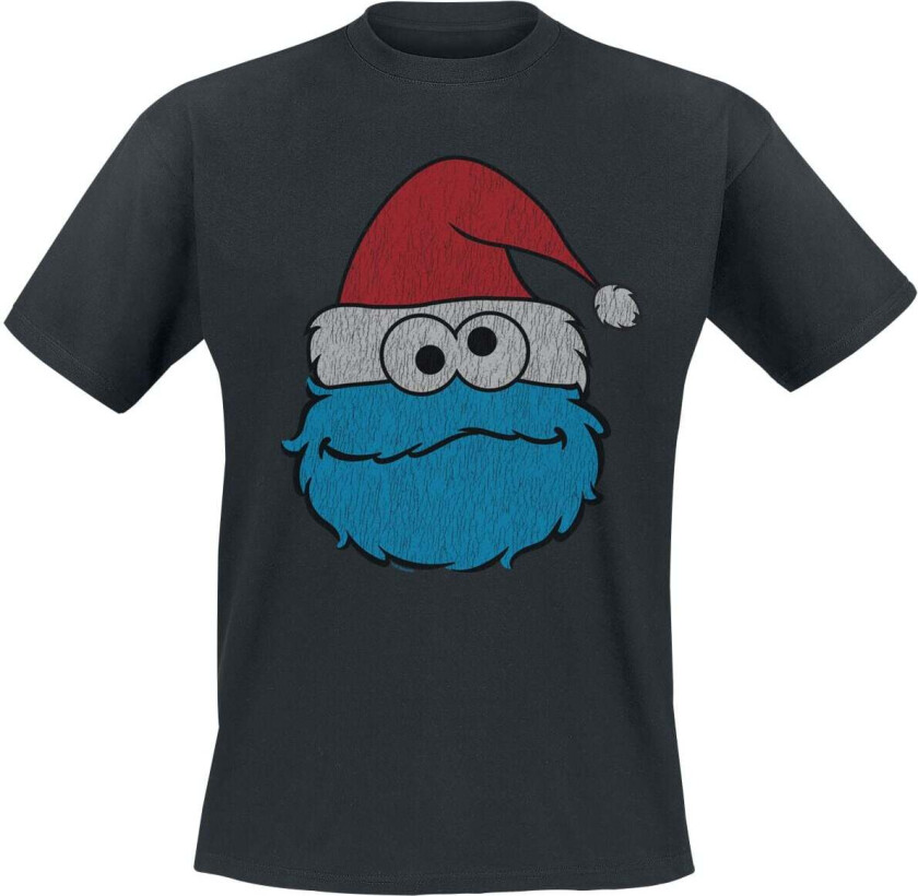T-skjorte - Krümelmonster - Cookie Monster - Weihnachtsmütze - M til 5XL - Herrer - svart