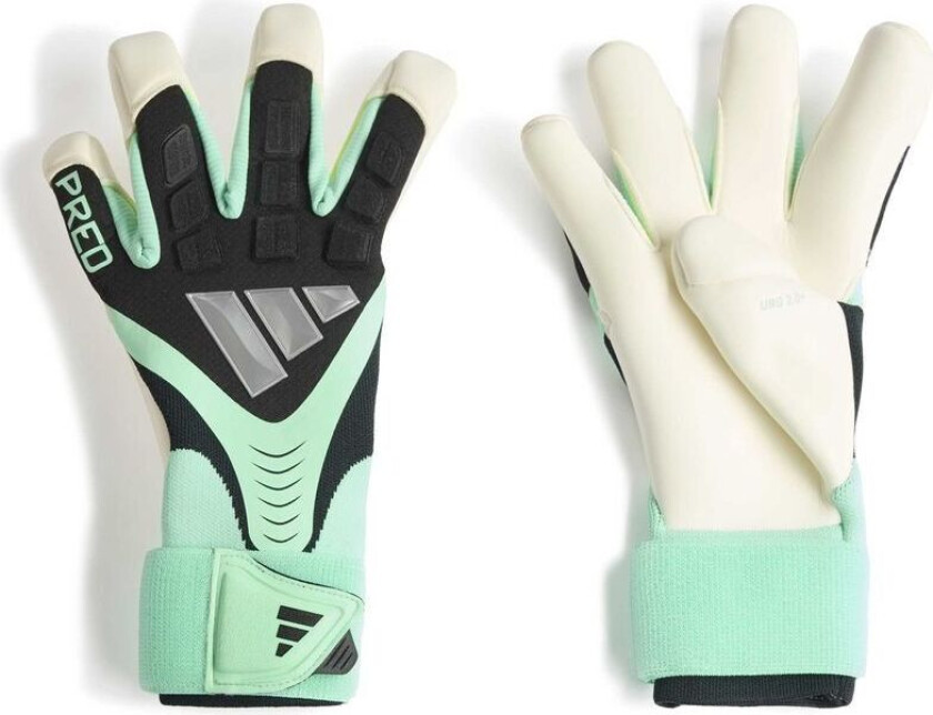 Keeperhansker Predator Pro Hybrid Strap Final Rush - Svart/Grønn/Sølv Metallisk, størrelse 10½