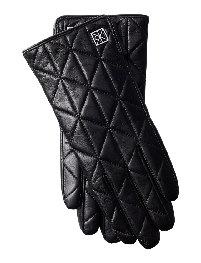 Emblem Quilted Leather Gloves - BLACK - S/M