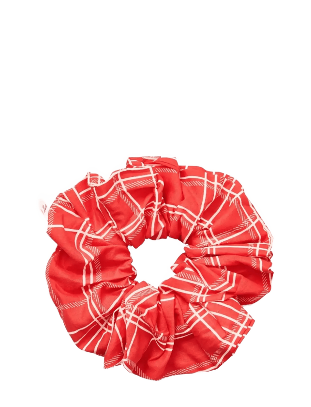 Grid Cotta Scrunchie - SALSA RED - 15 cm