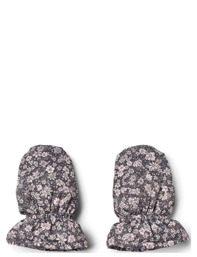Puffer Baby Mittens Muffu - DARK CHARCOAL FLOWERS - 0-3M