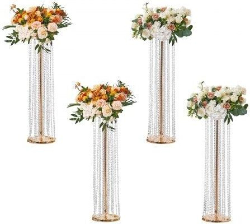4 STK 35,43 tommer / 90 cm Høy Crystal Wedding Flowers Stand, Luksuriøse midtdeler Blomstervaser Krystall Gull Vase Metall, Perfekt for T-stage Bryll