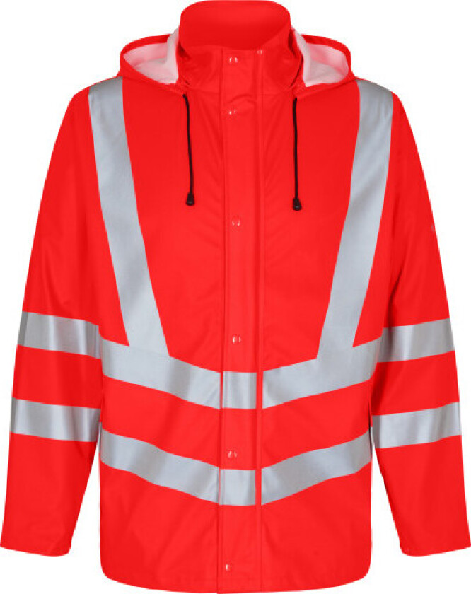 regnjakke, High-Vis rød, klasse 3, størrelse L