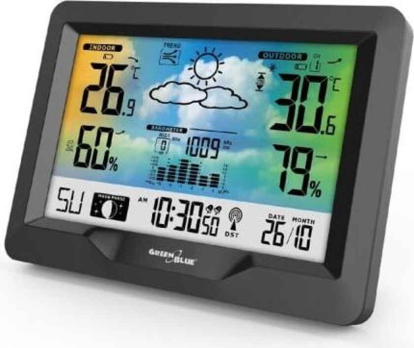 Greenblue 60133, Svart, Inne hygrometer, Inne Termometer, Utendørs Fuktighetsmåler, Utendørs Barometer, Hygrometer, Termometer, Hygrometer, Termometer, 0 - 50 °C, -20 - 65 °C