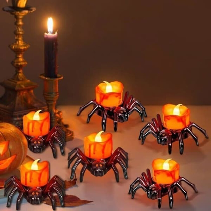 6-delers Halloween-lys, flammeløse LED-telys til Halloween, Halloween-dekorasjoner, batteridrevet