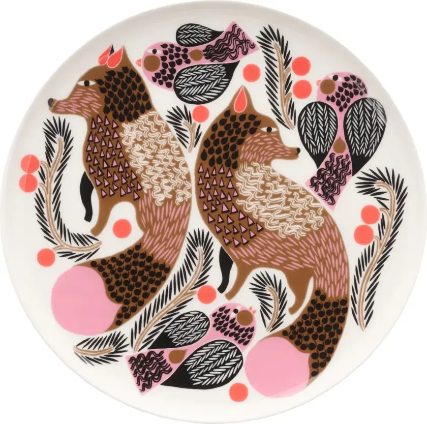 Oiva Ketunmarja tallerken Ø20 cm White-bronse-rosa-petrol