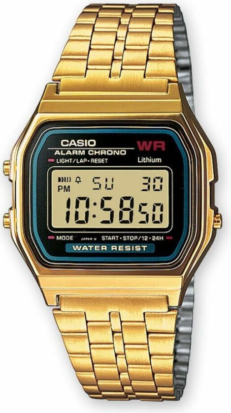Reis i tid med - Casio Classic - A159WGEA-1EF - Digital - Gull - Unisex - Rustfritt stål - ledd m/pin - Mineral