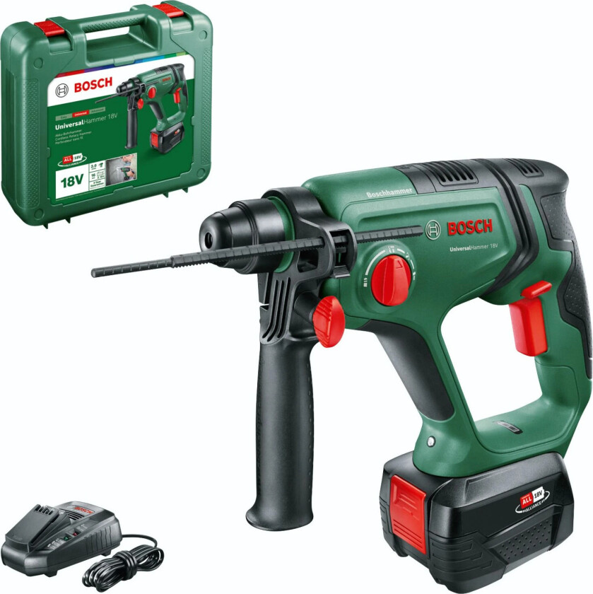 UniversalHammer 18V - Roterende hammer - trådløs - 4-modus - SDS-plus - 2 joule inkludert lader - 18 V
