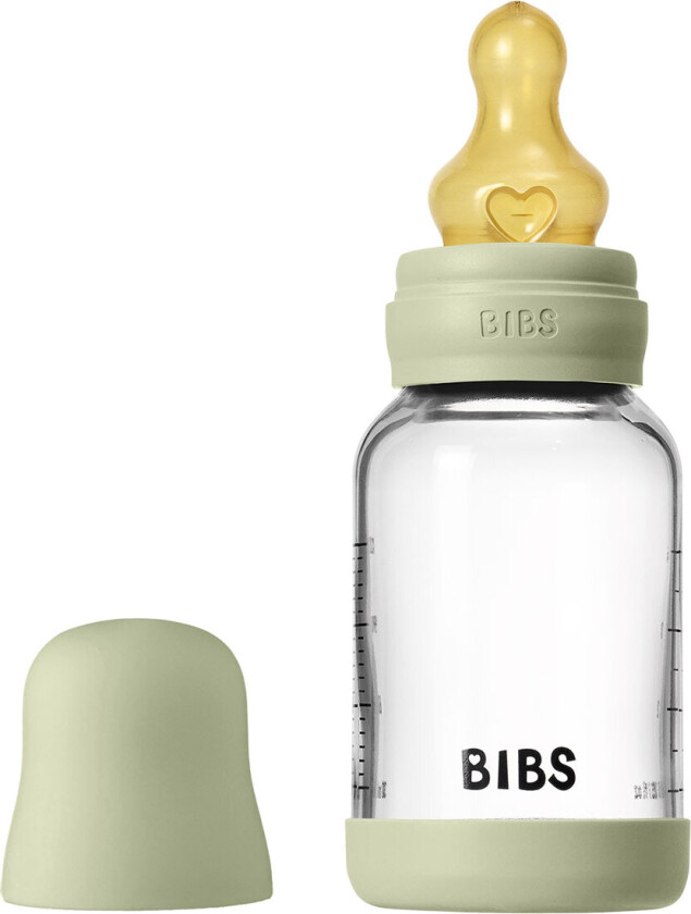 Glass Baby Bottle Round Latex 120 ml. Slow Flow Sage - 1 stk.