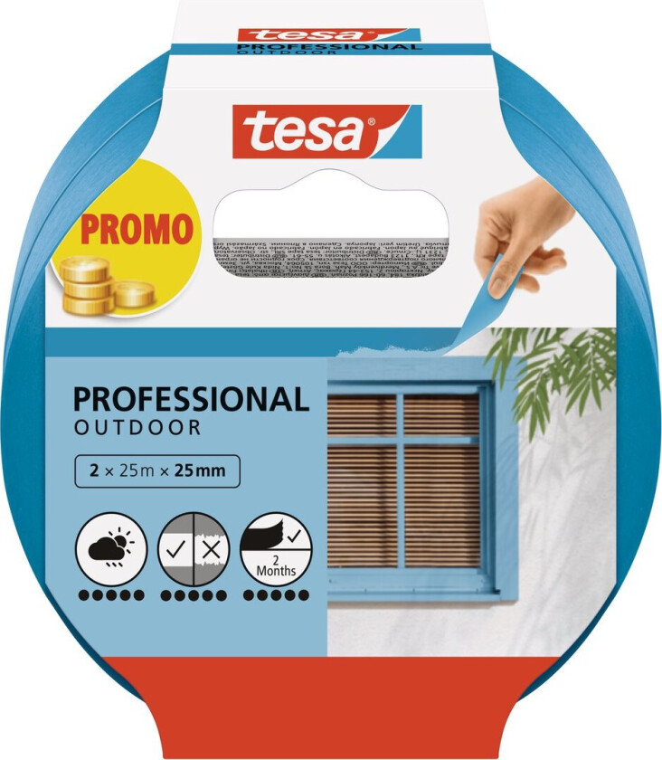 Bilde av Professional Outdoor 56214-00000-03 Malertape Blå (L x B) 50 m x 25 mm 2 stk