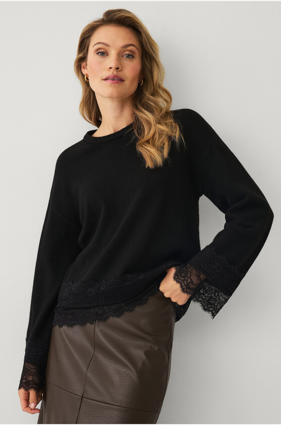 Genser med blondedetalj - Svart