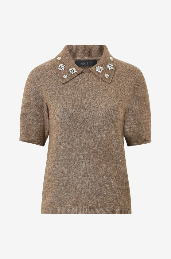 Pullover med dekorativ krage - Brun