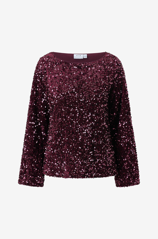 Topp viFaith Boat Neck L/S Sequin - Rød