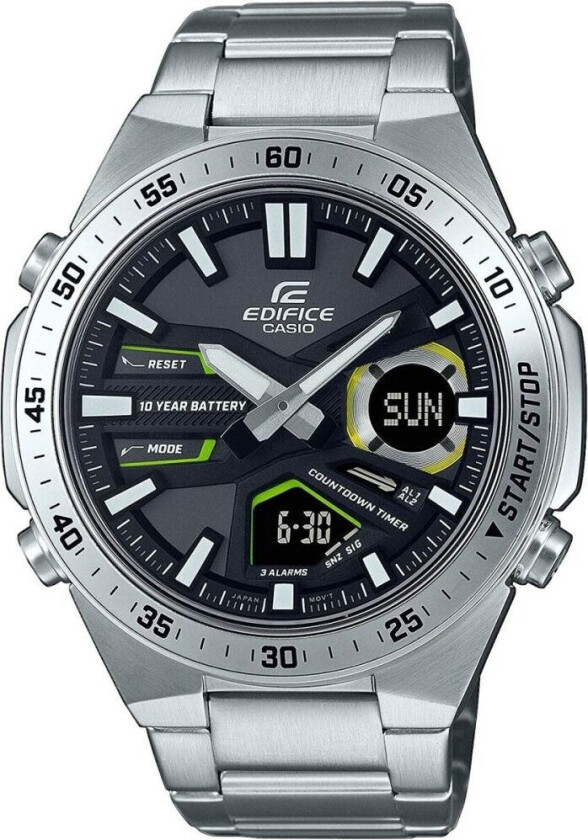 Edifice EFV-C110D-1A3VEF - Anadigi - Sølv - Herreklokker - Rustfritt stål - ledd m/pin - Mineral