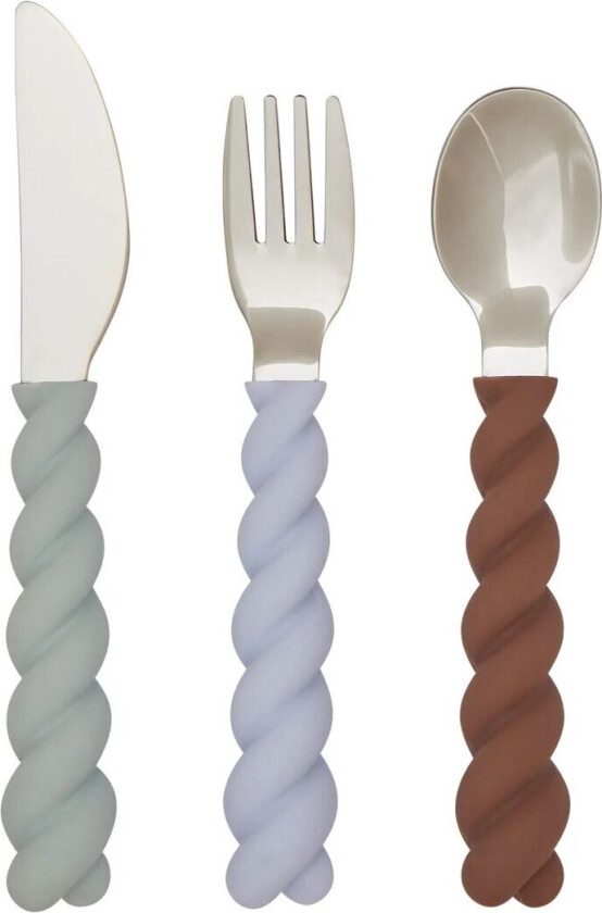 Mellow barnebestikk sett 3 deler PaleMint-Choko-IceBlue