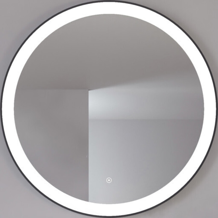 Libra speil med lys, dimbar, touch, Ø100 cm, sort