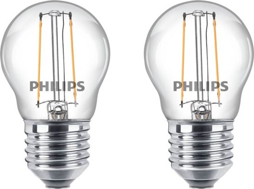 LED-lyspære Classic Mini-ball 2W/827 (25W) Clear 2-pack E27