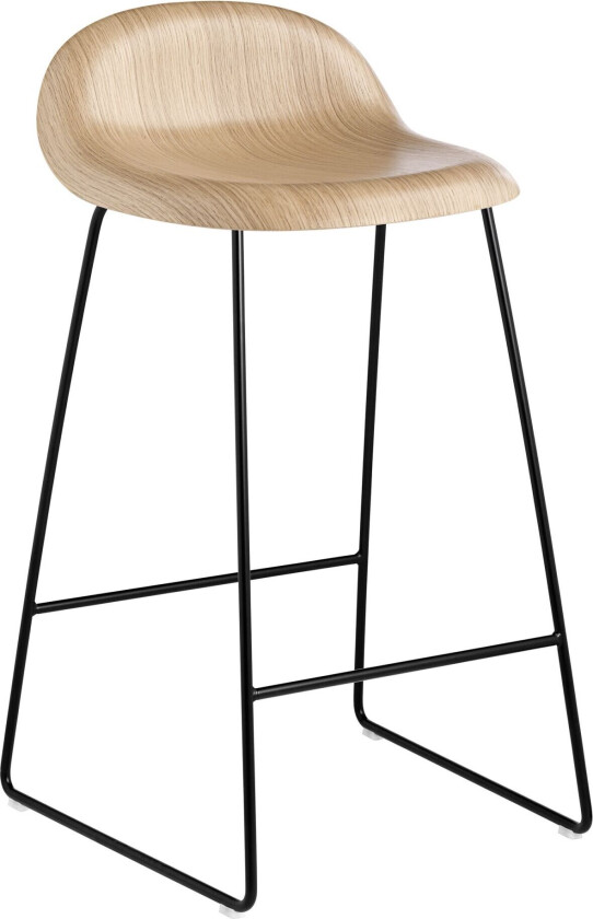3d Counter Stool, Unupholstered, Black Sledge Base, Top - Oak
