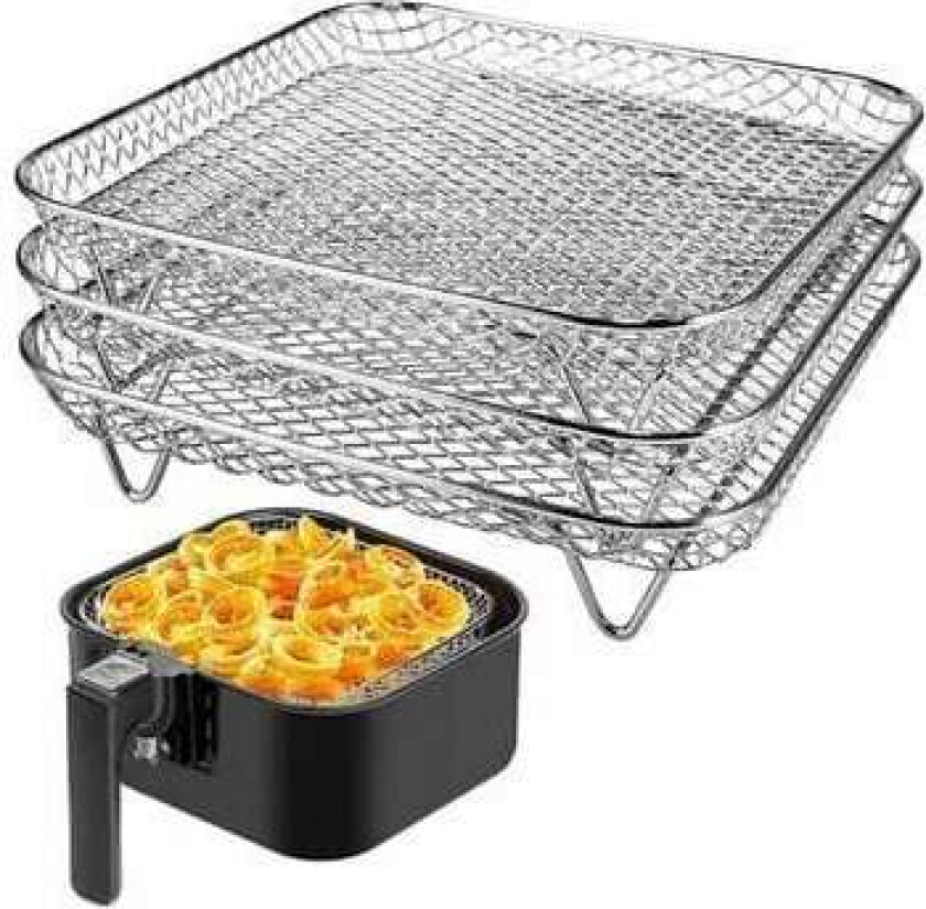 3 stk Air Fryer Rack Airfryer Kurvrom Rustfritt stål - Square
