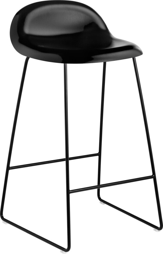 3d Counter Stool, Unupholstered, Black Sledge Base, Top - Black Stained Beech