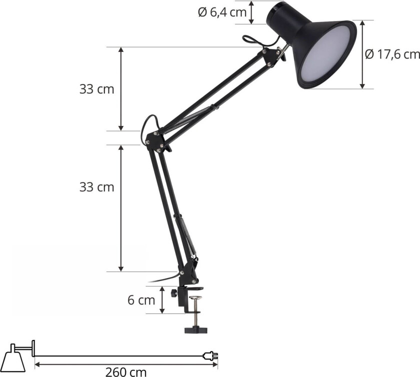 LED-klemmelampe Undra, svart, dimbar, justerbar